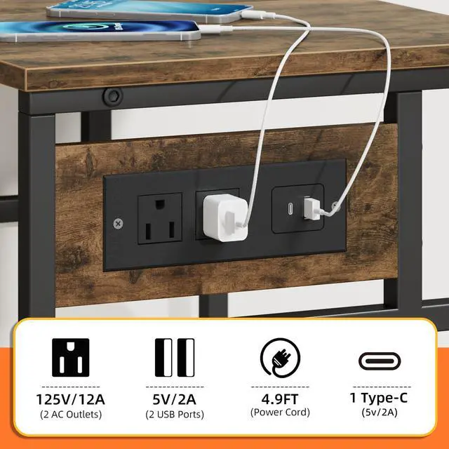 Alt view image 6 of 7 - 3 Tier Large Printer Stand with Power Outlet/Adjustable Shelf | 22"x15" Large Top,Fit 2-3 printers,Rolling Cart with Wheels,Table for Home Office,Fit 3D Printer/Heat Press/Laser,Brown