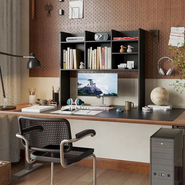 Alt view image 4 of 7 - Desk Hutch Dorm, Desktop Bookshelf with 7 Shelves | Desktop Shelf, Bookshelf Storage for College Dorm Office Home, Black