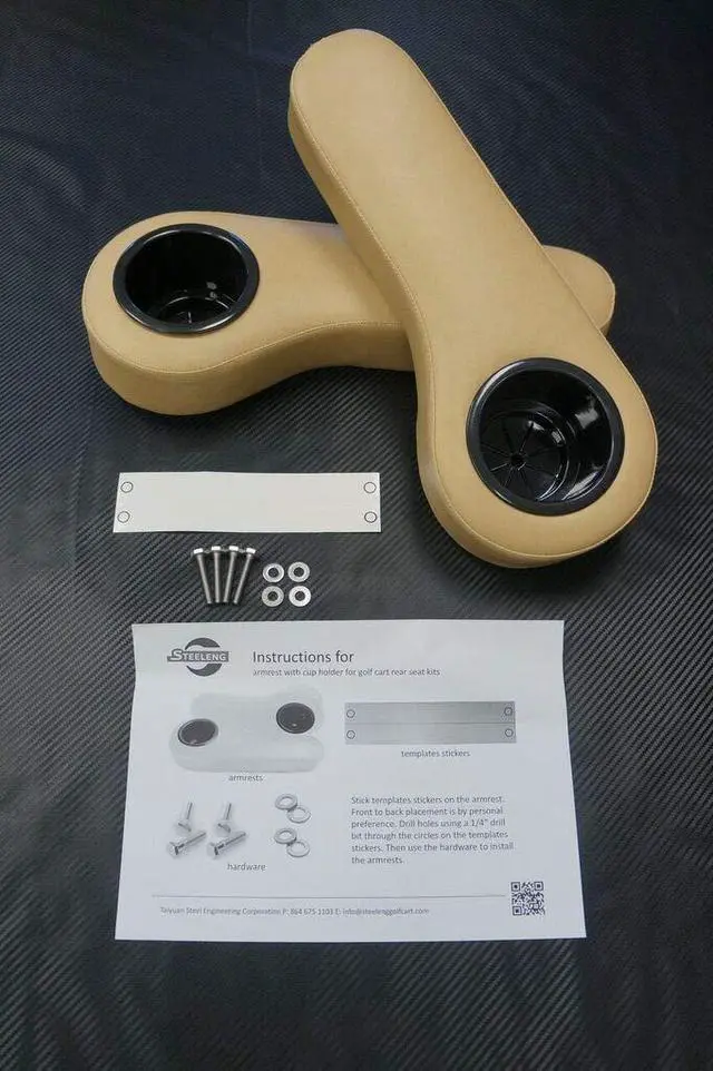 Alt view image 2 of 3 - Tan Golf Cart Cup Holder Rear Seat Arm Rest Cushion - Fits EZGO/Club Car/Yamaha