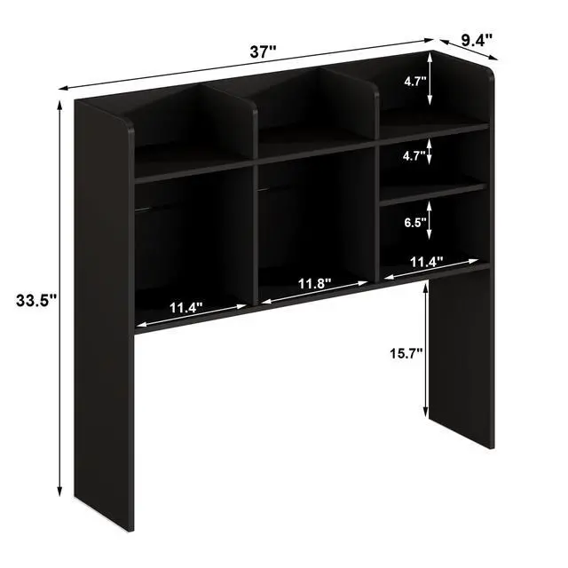 Alt view image 2 of 7 - Desk Hutch Dorm, Desktop Bookshelf with 7 Shelves | Desktop Shelf, Bookshelf Storage for College Dorm Office Home, Black
