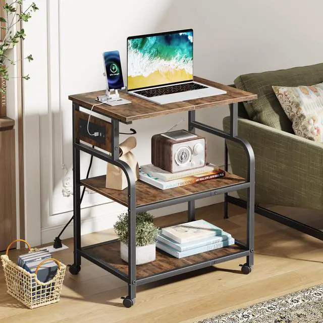 Alt view image 4 of 7 - 3 Tier Large Printer Stand with Power Outlet/Adjustable Shelf | 22"x15" Large Top,Fit 2-3 printers,Rolling Cart with Wheels,Table for Home Office,Fit 3D Printer/Heat Press/Laser,Brown