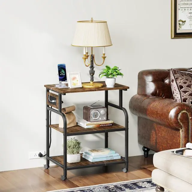 Alt view image 7 of 7 - 3 Tier Large Printer Stand with Power Outlet/Adjustable Shelf | 22"x15" Large Top,Fit 2-3 printers,Rolling Cart with Wheels,Table for Home Office,Fit 3D Printer/Heat Press/Laser,Brown
