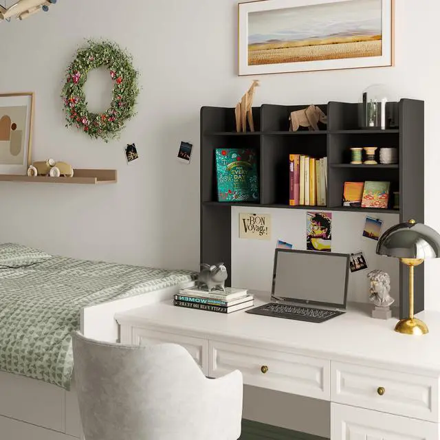 Alt view image 6 of 7 - Desk Hutch Dorm, Desktop Bookshelf with 7 Shelves | Desktop Shelf, Bookshelf Storage for College Dorm Office Home, Black