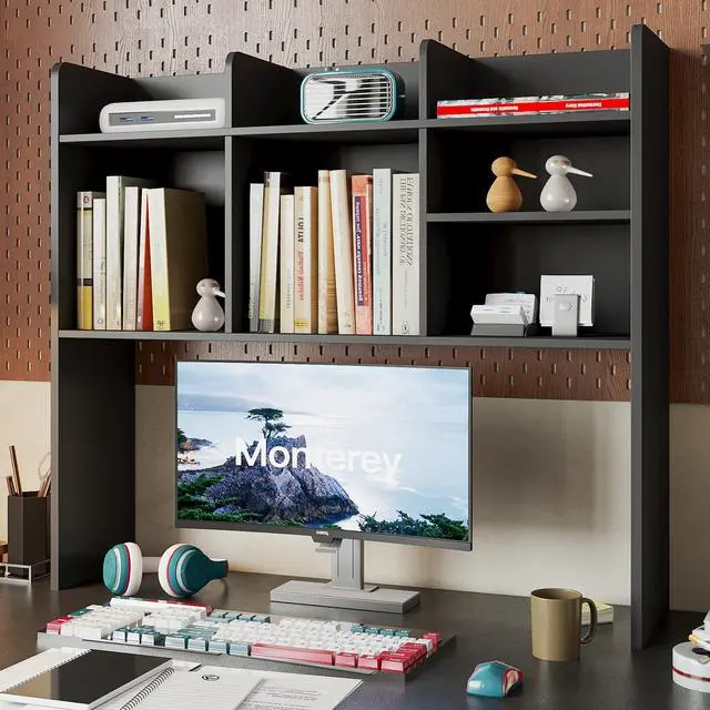 Main image of Desk Hutch Dorm, Desktop Bookshelf with 7 Shelves | Desktop Shelf, Bookshelf Storage for College Dorm Office Home, Black