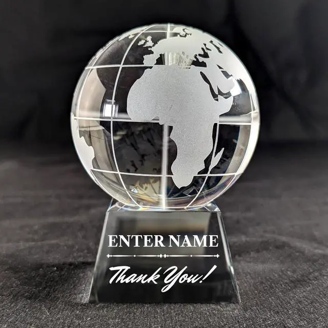 Alt view image 2 of 4 - Personalized Engraved Thank You Award - Laser Engraved Design - Thank You - Add Your Own Text - Includes Gift Box - Thank You Award (Optic Crystal Globe)