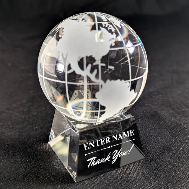 Main image of Personalized Engraved Thank You Award - Laser Engraved Design - Thank You - Add Your Own Text - Includes Gift Box - Thank You Award (Optic Crystal Globe)