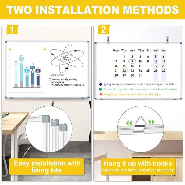 Alt view image 3 of 7 - Dry Erase Board 48 X 36 Inch, 4' X 3' Wall-Mounted White Board with Marker Tray, Presentation Board for Home Office Classroom