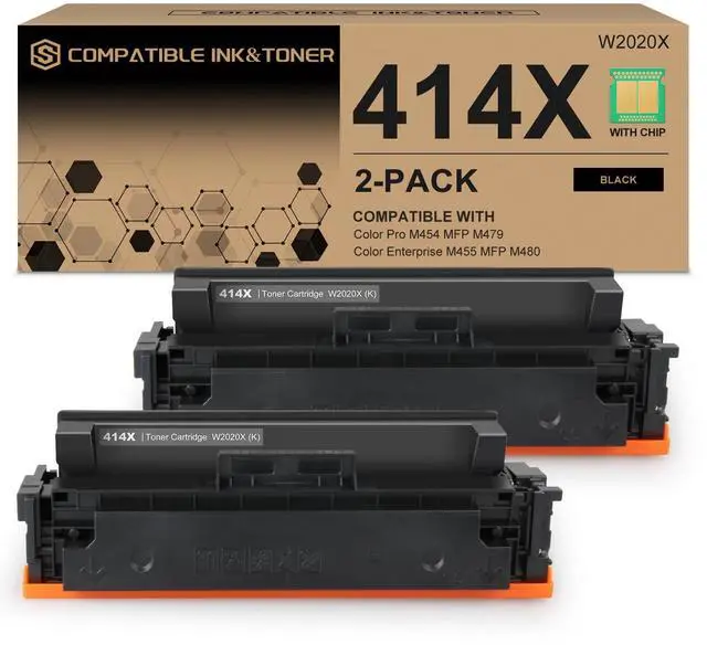Main image of 414X Black Toner Cartridge High-Yield (with Chip) Compatible Replacement for HP 414X Works with Color Pro MFP M479fdw M479fdn M454dw M454dn M479dw M455dn M480f Printer | W2020X 414A W2020A, Pack of 2