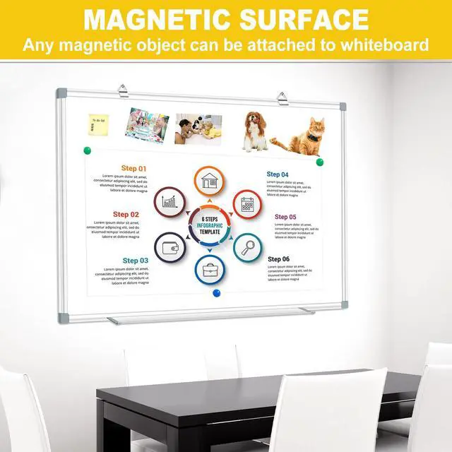 Alt view image 5 of 7 - Dry Erase Board 48 X 36 Inch, 4' X 3' Wall-Mounted White Board with Marker Tray, Presentation Board for Home Office Classroom