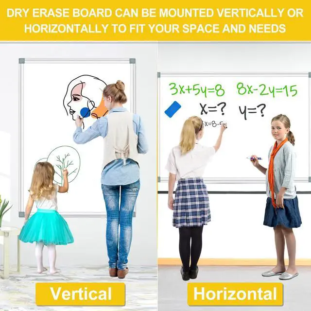 Alt view image 6 of 7 - Dry Erase Board 48 X 36 Inch, 4' X 3' Wall-Mounted White Board with Marker Tray, Presentation Board for Home Office Classroom