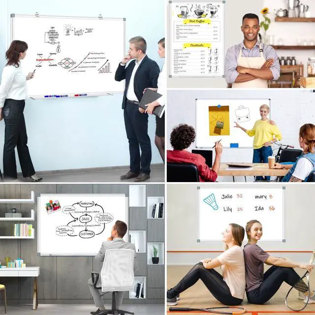 Alt view image 7 of 7 - Dry Erase Board 48 X 36 Inch, 4' X 3' Wall-Mounted White Board with Marker Tray, Presentation Board for Home Office Classroom