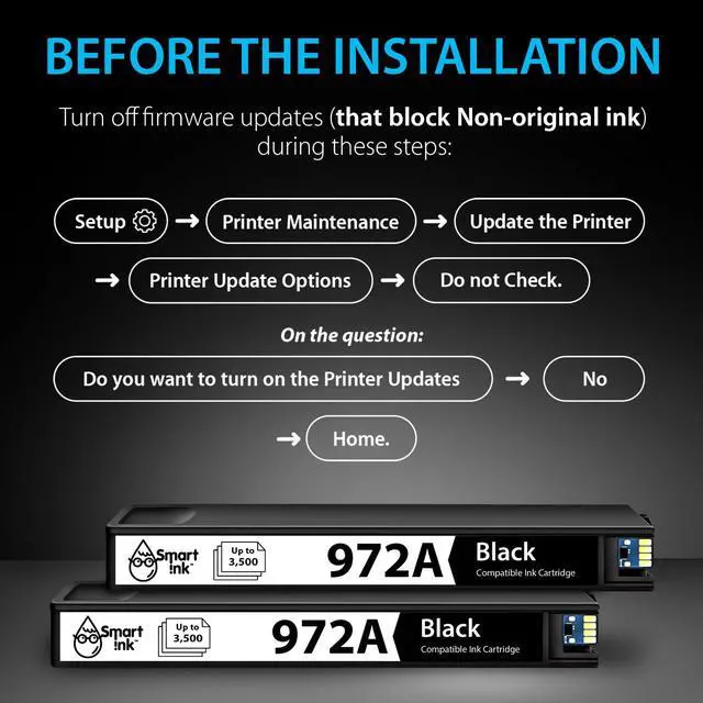 Alt view image 5 of 7 - Compatible Ink Cartridge Replacement for HP 972A 972 A (Set of 2 Black, Combo Pack) to use with HP PageWide Pro 477dw 577dw 452dw 477dn 452dn 577z 552dw 377dw P55250dw Printer