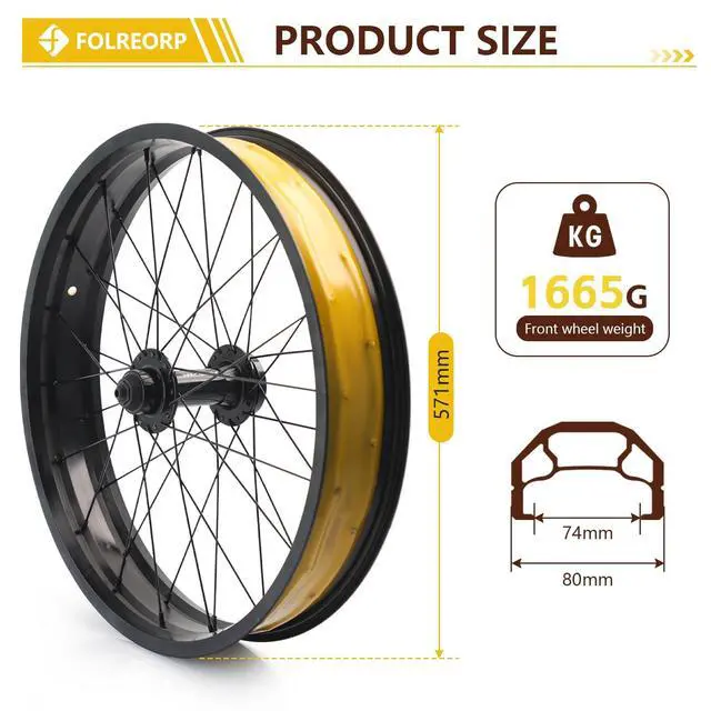 Alt view image 2 of 7 - 20/26 Inch X 4.0" Fat Tire Bike Front Wheel Aluminum Alloy Rim 36H Disc Brake 14G Spokes Beach Bike Wheel 135mm Hub, 9mm Quick Release for 7/8/9/10s Rotary Freewheel Snow Beach E-Bike