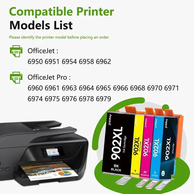 Alt view image 2 of 7 - 902XL Ink Cartridges Combo Pack 4-Pack (Black/Cyan/Magenta/Yellow) Replacement for HP 902XL 902 OfficeJet Pro 6960 6968 6970 6971 6976 Printers