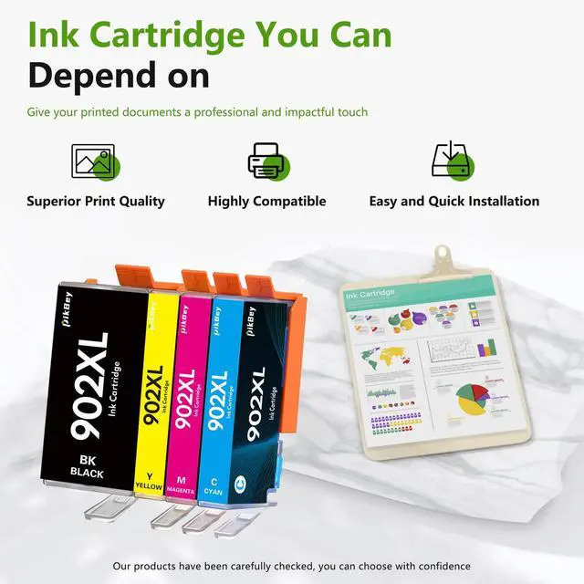 Alt view image 6 of 7 - 902XL Ink Cartridges Combo Pack 4-Pack (Black/Cyan/Magenta/Yellow) Replacement for HP 902XL 902 OfficeJet Pro 6960 6968 6970 6971 6976 Printers