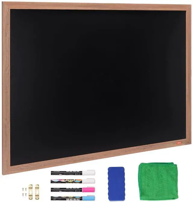 Main image of VEOVR Magnetic Chalk Board, Hanging Message Signs with Chalks & Eraser, Vintage Wooden Chalkboard Sign, Rustic Brown Framed Calendar and Bulletin Combo Boards, 35"x46", Kitchen, Home Decor, Wedding