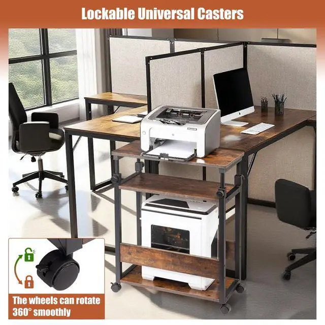 Alt view image 3 of 7 - Height Adjustable Computer Tower Stand, Top Adjustable 24"Wx12"Dx23"-38"H | Printer Stands with Wheels, PC Tower Stand, Printer Table for Home Office, Holds Up to 132 lbs (Fits Tower Lower Than 19")