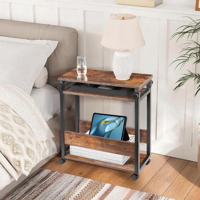 Alt view image 7 of 7 - Height Adjustable Computer Tower Stand, Top Adjustable 24"Wx12"Dx23"-38"H | Printer Stands with Wheels, PC Tower Stand, Printer Table for Home Office, Holds Up to 132 lbs (Fits Tower Lower Than 19")