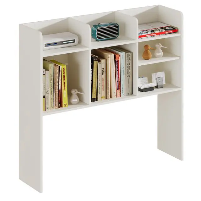 Alt view image 7 of 7 - Desk Hutch Dorm with LED Lights, Desktop Bookshelf with 7 Shelves | Desktop Shelf, Bookshelf Storage for College Dorm Office Home, White