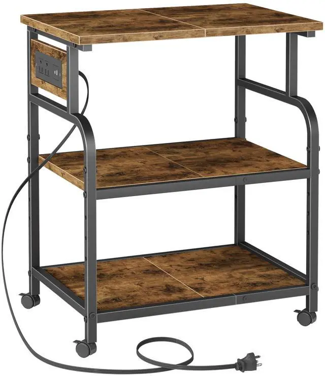 Main image of 3 Tier Large Printer Stand with Power Outlet/Adjustable Shelf | 22"x15" Large Top,Fit 2-3 printers,Rolling Cart with Wheels,Table for Home Office,Fit 3D Printer/Heat Press/Laser,Brown