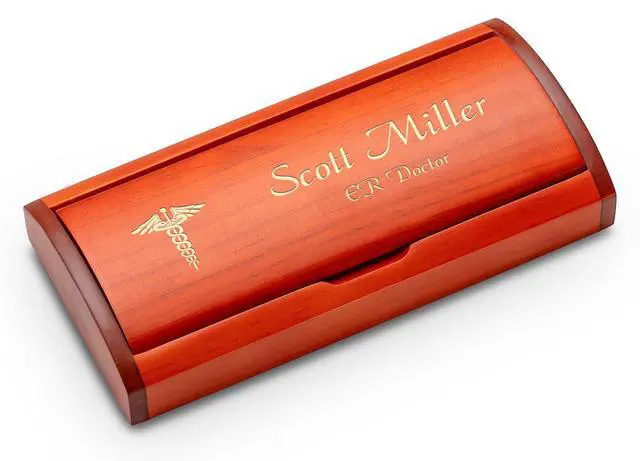 Alt view image 2 of 4 - Diamond Cut Personalized Ballpoint Pen with Wood Box for Doctors with Custom Engraving