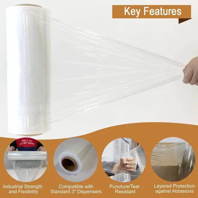 Alt view image 3 of 7 - 18" x 1500FT Industrial Class Pallet Wrap, 80 Gauge Heavy-Duty Stretch Film, Clear for Warehouse Packing, Adhering Packing Moving Packaging