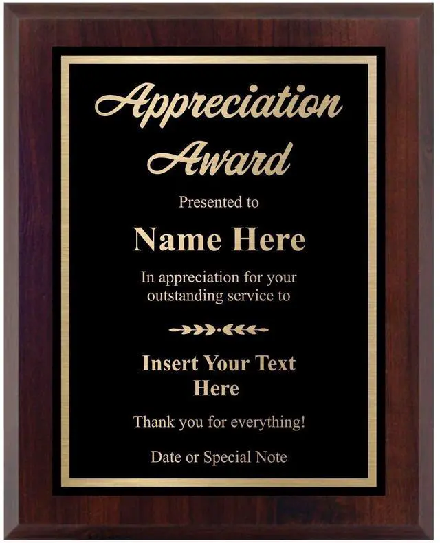 Main image of Custom Plaque for Appreciation - Personalized Engraved Award - Choose Your Size, Customize Now! (9x12)