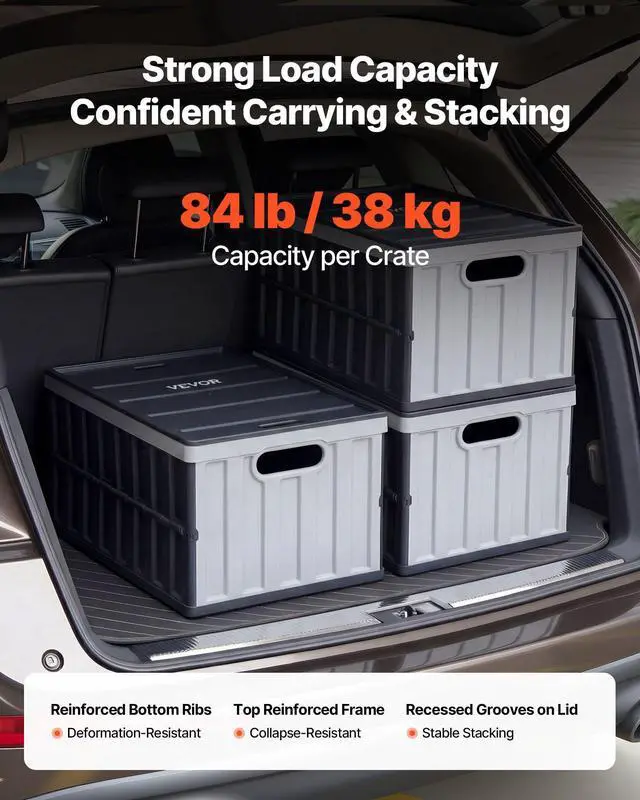 Alt view image 3 of 7 - Plastic Collapsible Storage Bins with Lids, 65L 3 Packs, Stackable Folding Storage Crates with Handles, Holds 84 lbs Per Bin, Heavy Duty Containers, Space-Saving Baskets, for Home Organizing