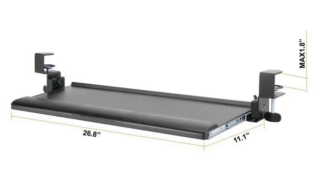 Alt view image 2 of 7 - Desk Clamp Tilting Keyboard Tray, 5 Tilt Angles, Negative and Positive Tilt, Slides Under Desk, 26.8-Inch W x 11.1-Inch D, Black (KT175)