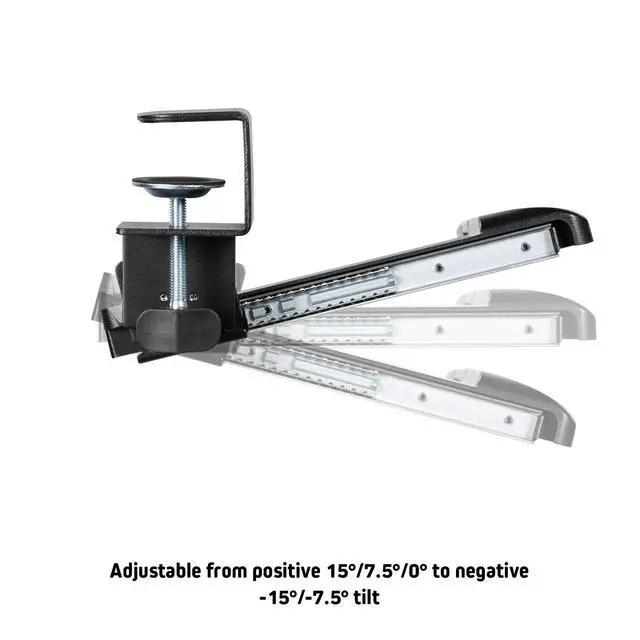 Alt view image 4 of 7 - Desk Clamp Tilting Keyboard Tray, 5 Tilt Angles, Negative and Positive Tilt, Slides Under Desk, 26.8-Inch W x 11.1-Inch D, Black (KT175)
