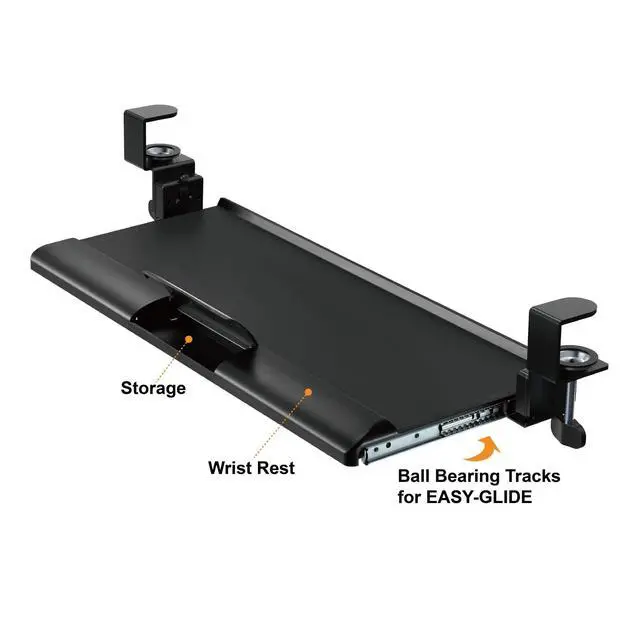 Alt view image 3 of 7 - Desk Clamp Tilting Keyboard Tray, 5 Tilt Angles, Negative and Positive Tilt, Slides Under Desk, 26.8-Inch W x 11.1-Inch D, Black (KT175)