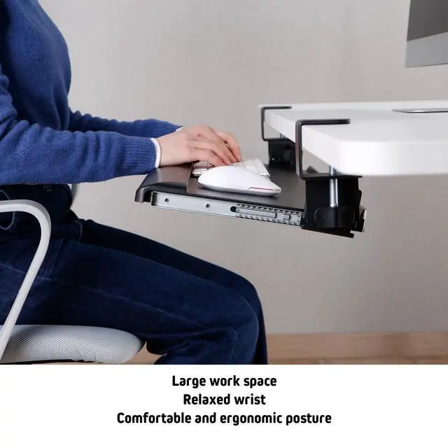 Alt view image 5 of 7 - Desk Clamp Tilting Keyboard Tray, 5 Tilt Angles, Negative and Positive Tilt, Slides Under Desk, 26.8-Inch W x 11.1-Inch D, Black (KT175)