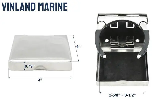 Alt view image 2 of 7 - Folding Cup Holders for Boats 4"x4", Adjustable Folding Cup Holder 2-5/8"~3-1/2", 304 Stainless Steel Boat Cup Holder, Stainless Boat Cup Holders for Drinks