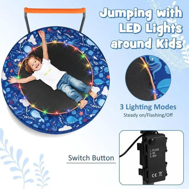 Alt view image 3 of 7 - 36 Toddler Trampoline with Lights, Folding Springless ASTM Approved Small Kids Rebounder with Foam Handle, Safety Padded Cover & Foldable Legs, Mini Indoor Baby Trampolines (Dark Blue)
