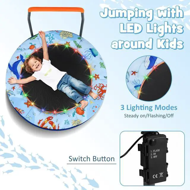 Alt view image 2 of 7 - 36 Toddler Trampoline with Lights, Folding Springless ASTM Approved Small Kids Rebounder with Foam Handle, Safety Padded Cover & Foldable Legs, Mini Indoor Baby Trampolines