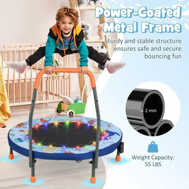 Alt view image 4 of 7 - 36 Toddler Trampoline with Lights, Folding Springless ASTM Approved Small Kids Rebounder with Foam Handle, Safety Padded Cover & Foldable Legs, Mini Indoor Baby Trampolines