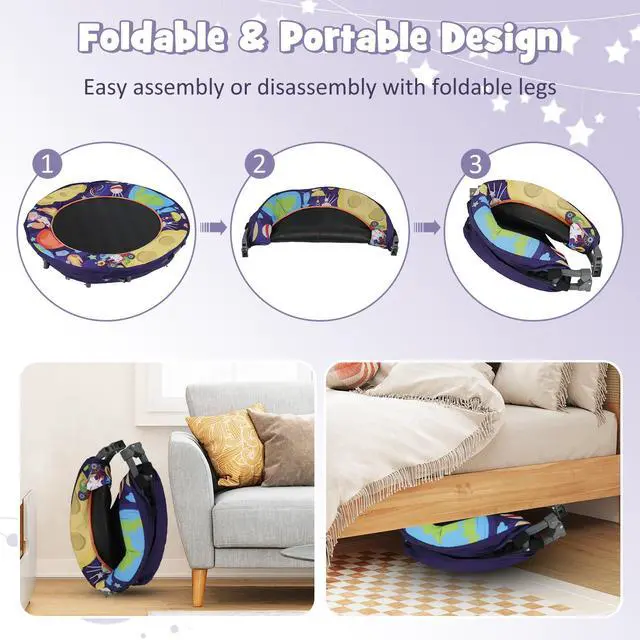 Alt view image 6 of 7 - 36 Toddler Trampoline with Lights, Folding Springless ASTM Approved Small Kids Rebounder with Foam Handle, Safety Padded Cover & Foldable Legs, Mini Indoor Baby Trampolines