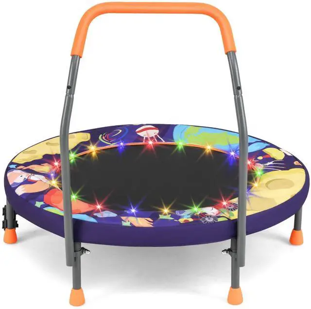 Main image of 36 Toddler Trampoline with Lights, Folding Springless ASTM Approved Small Kids Rebounder with Foam Handle, Safety Padded Cover & Foldable Legs, Mini Indoor Baby Trampolines