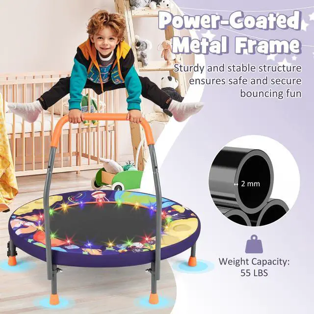 Alt view image 5 of 7 - 36 Toddler Trampoline with Lights, Folding Springless ASTM Approved Small Kids Rebounder with Foam Handle, Safety Padded Cover & Foldable Legs, Mini Indoor Baby Trampolines