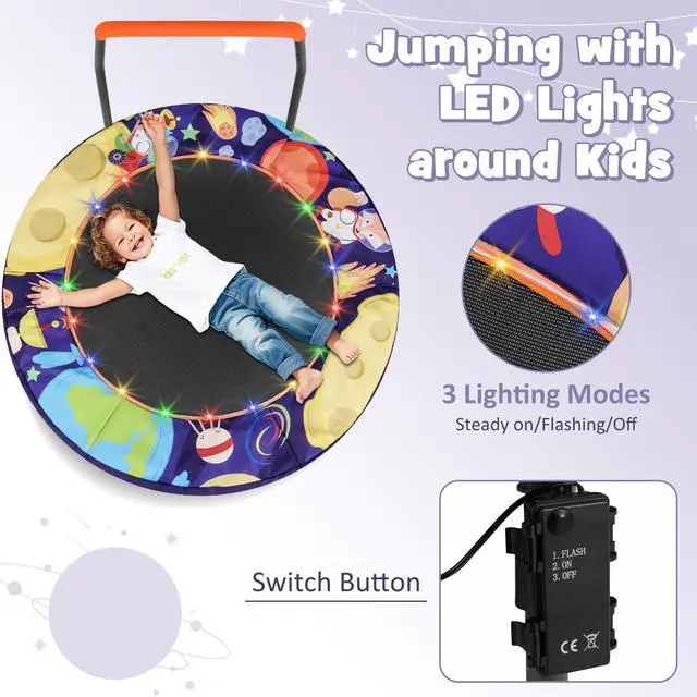 Alt view image 3 of 7 - 36 Toddler Trampoline with Lights, Folding Springless ASTM Approved Small Kids Rebounder with Foam Handle, Safety Padded Cover & Foldable Legs, Mini Indoor Baby Trampolines