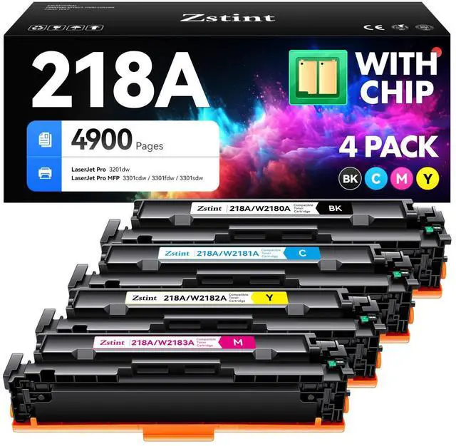 Main image of 218A Toner Cartridge 4-Pack High Yield with Chip Replacement for HP 218A 218X Toner Cartridge Compatible with HP Color Laserjet Pro MFP 3301cdw 3301fdw 3301sdw Pro 3201dw Printer W2180A Ink (B/C/Y/M)
