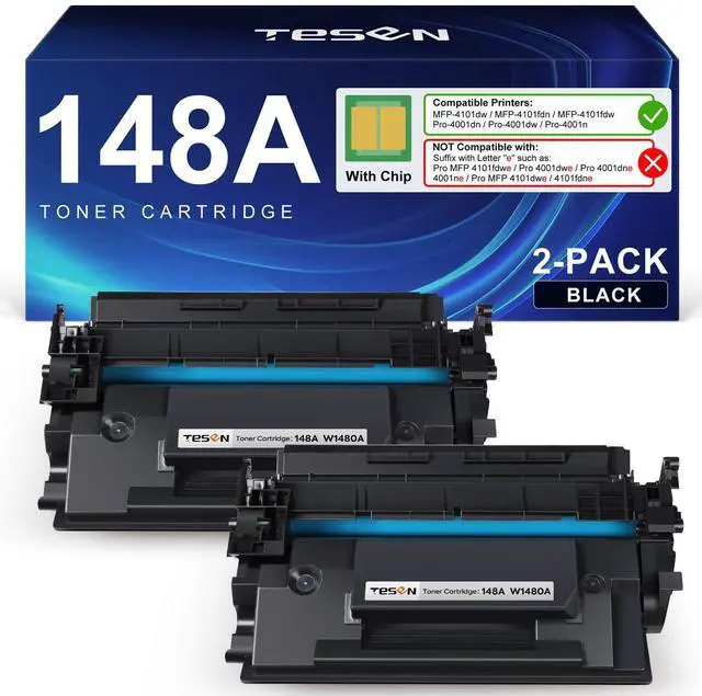 Main image of 148A Black Toner Cartridge 4001n 4101fdw (with Chip) | Compatible for HP 148A 148X W1480A W1480X for HP Pro 4001dw 4001dn 4001n MFP 4101fdw 4101fdn Printer, 2 Pack