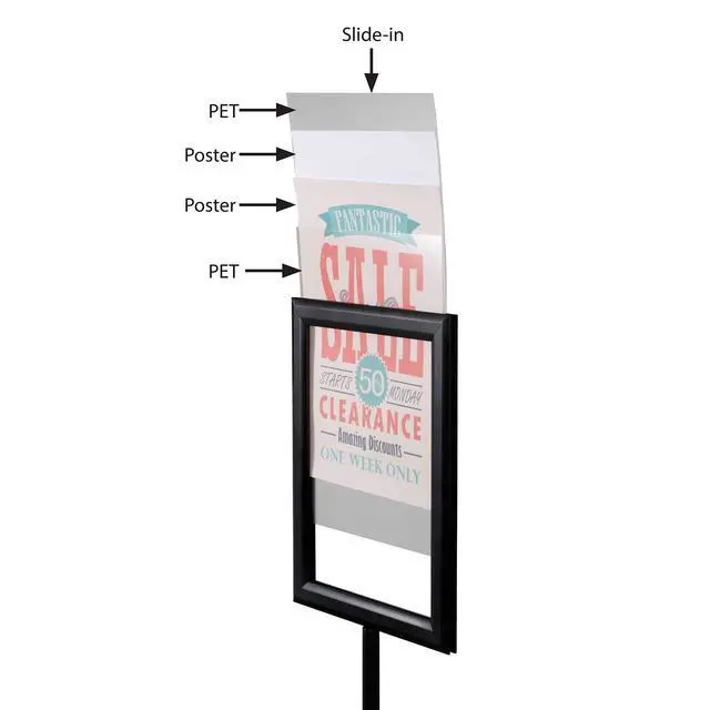 Alt view image 4 of 6 - Pedestal Adjustable Telescoping Menuboard, Aluminum Profile, Black Double Sided Slide-In Poster Frame, 8.5x11 inch Document, Brochure, Sign Holder (Black - 1 Pack)
