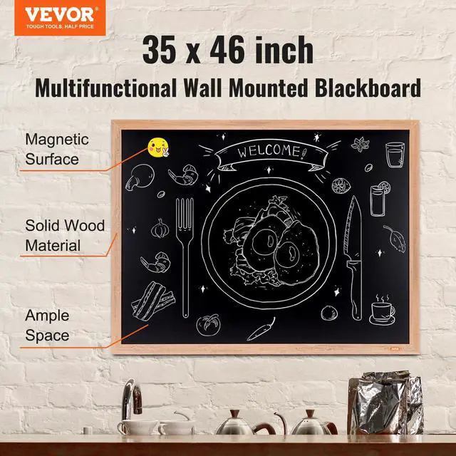 Alt view image 2 of 7 - VEOVR Magnetic Chalk Board, Hanging Message Signs with Chalks & Eraser, Vintage Wooden Chalkboard Sign, Rustic Brown Framed Calendar and Bulletin Combo Boards, 35"x46", Kitchen, Home Decor, Wedding