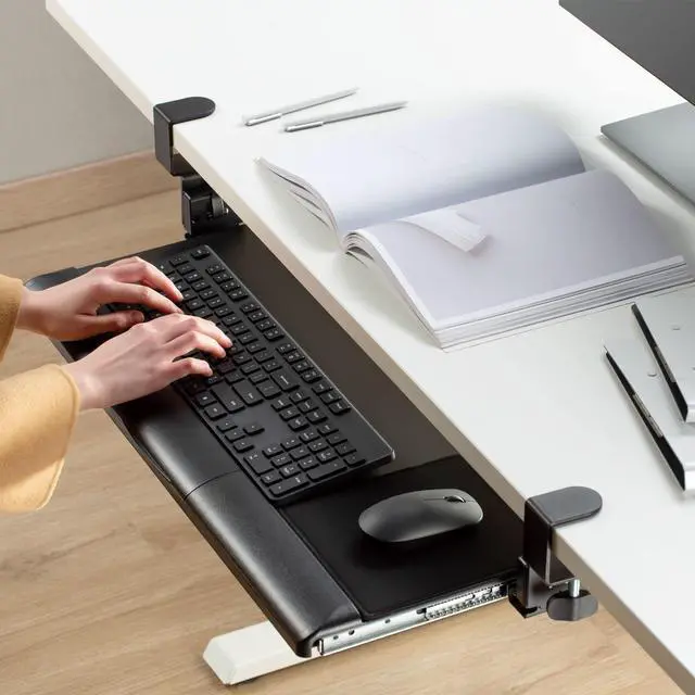 Alt view image 6 of 7 - Desk Clamp Tilting Keyboard Tray, 5 Tilt Angles, Negative and Positive Tilt, Slides Under Desk, 26.8-Inch W x 11.1-Inch D, Black (KT175)