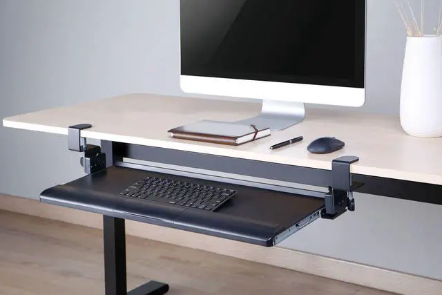 Alt view image 7 of 7 - Desk Clamp Tilting Keyboard Tray, 5 Tilt Angles, Negative and Positive Tilt, Slides Under Desk, 26.8-Inch W x 11.1-Inch D, Black (KT175)