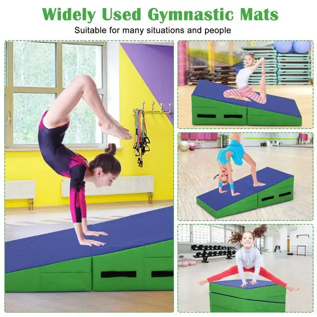 Alt view image 2 of 7 - Folding Incline Gymnastics Mat for Tumbling, Folding Tumbling Mats Cheese Wedge Incline Mat with Non-Slip PU Leather Surface & Handles, Gym Fitness Tumbling Matts for Kids Girls Home Training Exercise