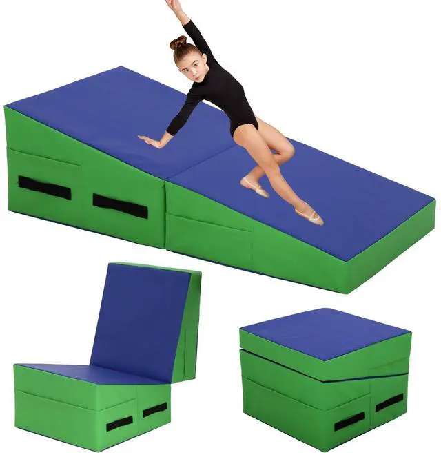 Main image of Folding Incline Gymnastics Mat for Tumbling, Folding Tumbling Mats Cheese Wedge Incline Mat with Non-Slip PU Leather Surface & Handles, Gym Fitness Tumbling Matts for Kids Girls Home Training Exercise
