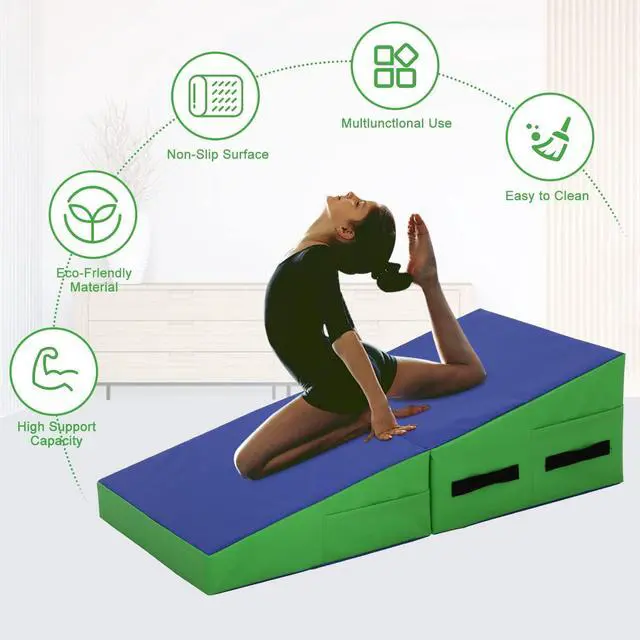 Alt view image 3 of 7 - Folding Incline Gymnastics Mat for Tumbling, Folding Tumbling Mats Cheese Wedge Incline Mat with Non-Slip PU Leather Surface & Handles, Gym Fitness Tumbling Matts for Kids Girls Home Training Exercise