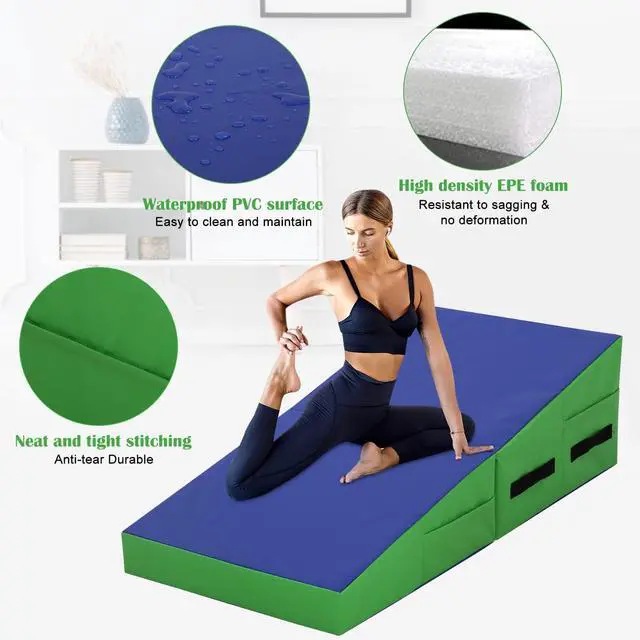 Alt view image 5 of 7 - Folding Incline Gymnastics Mat for Tumbling, Folding Tumbling Mats Cheese Wedge Incline Mat with Non-Slip PU Leather Surface & Handles, Gym Fitness Tumbling Matts for Kids Girls Home Training Exercise